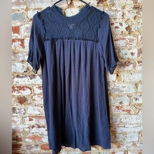 Crescent Navy Crochet Yoke Swing Dress
